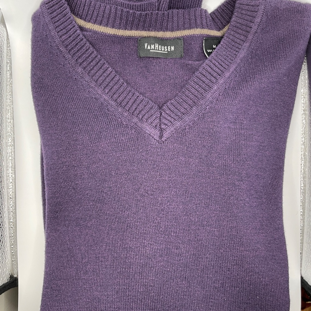 Van Heusen Men's M Eggplant Purple V-Neck Sweater Like New